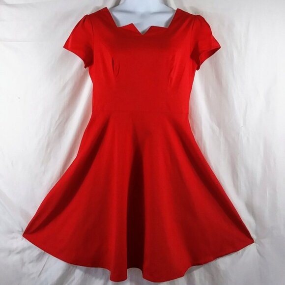 Girstunm Women's Red Short Sleeve Fit & Flare Pleated Mini Dress Plus Size 3XL - Picture 1 of 6